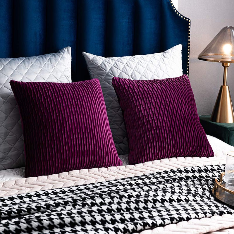 DEZENE 20x20 Purple Throw Pillow Cases: 2 Pack Original Striped Velvet Square Decorative Pillow Covers for Farmhouse Couch - Image 5
